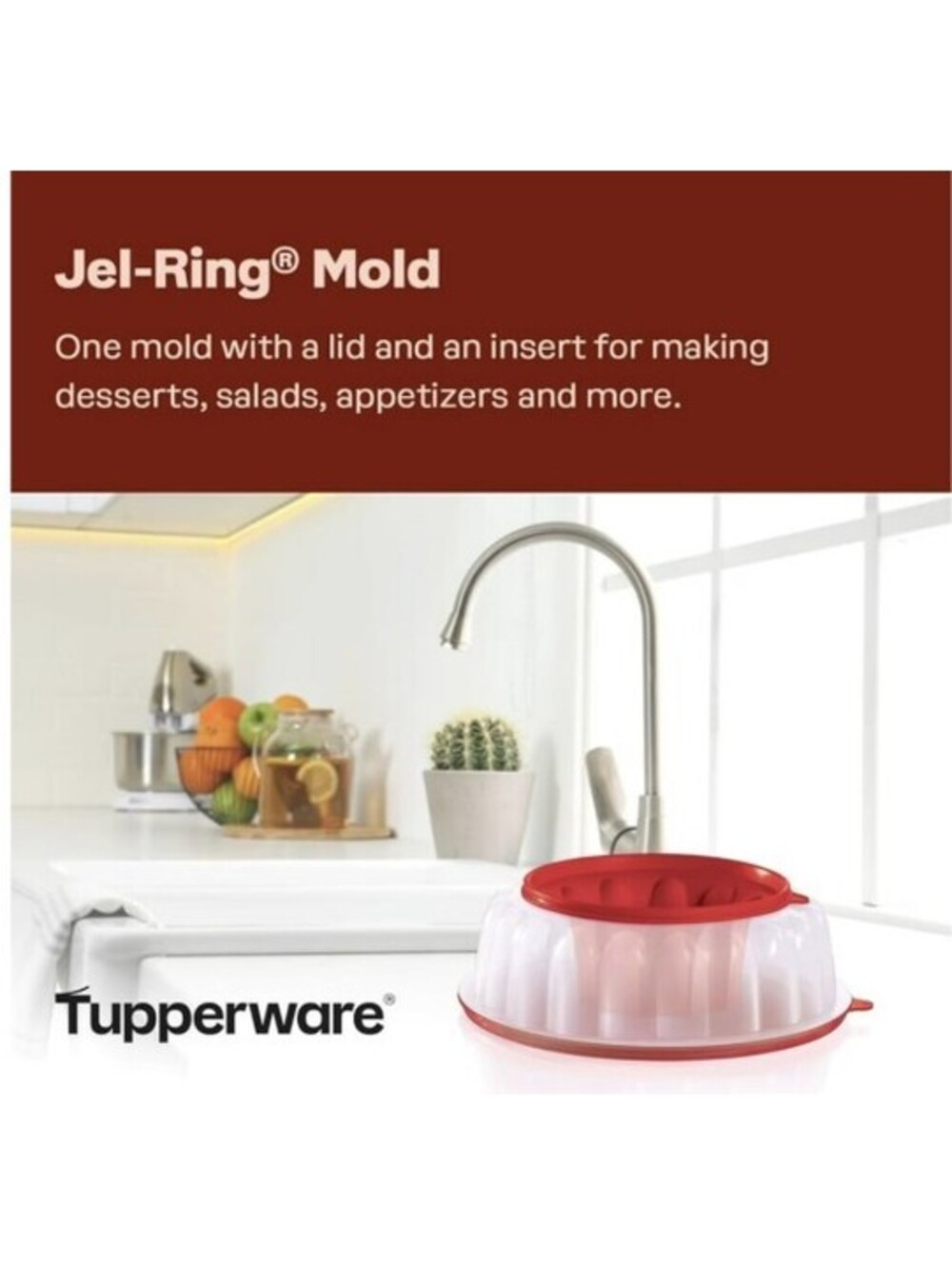 Tupperware Jell-N-Serve Jello Mold Gelatin Dessert 6 Cup Red & White Jel-Ring